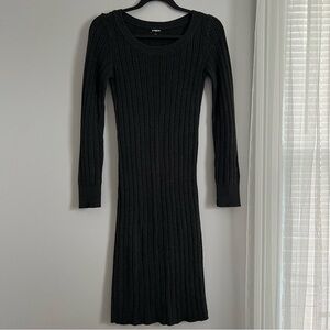 Express Black Long Sleeve Ribbed Dress